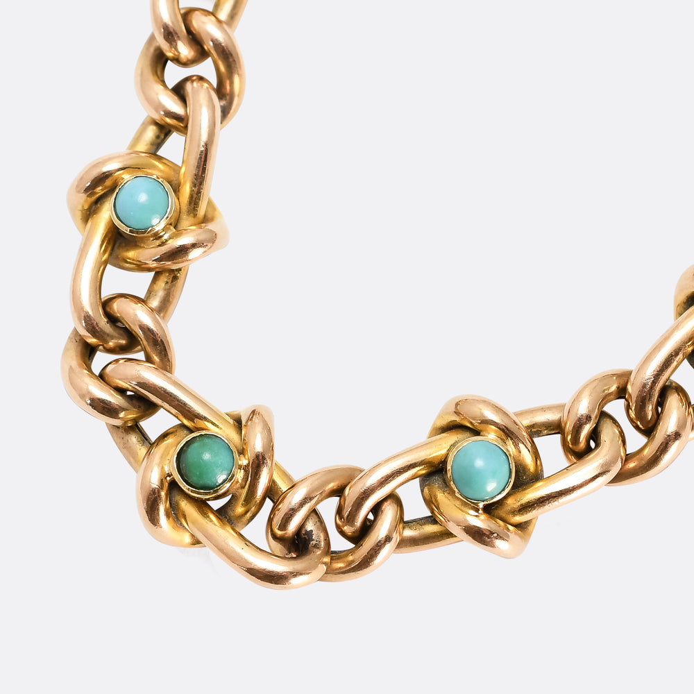 Edwardian Turquoise Curb-Link Heart Padlock Bracelet