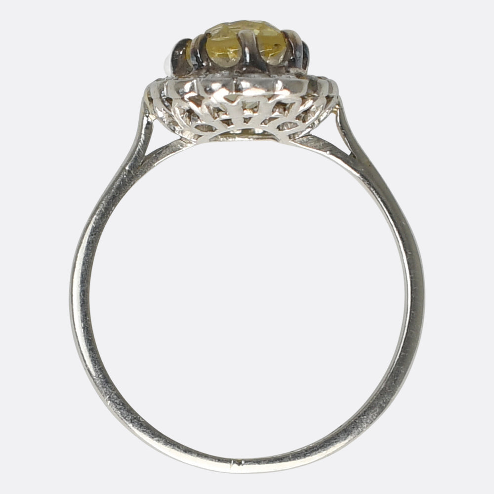Edwardian Yellow Sapphire & Diamond Daisy Cluster Ring