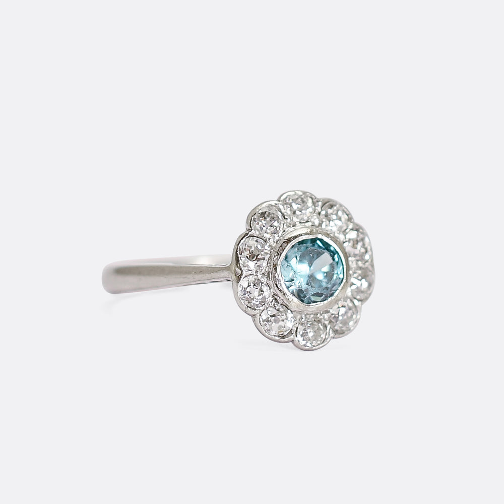 Edwardian Zircon & Diamond Flower Cluster Ring