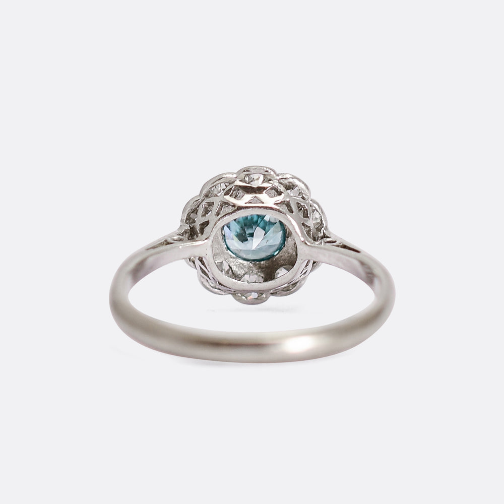 Edwardian Zircon & Diamond Flower Cluster Ring