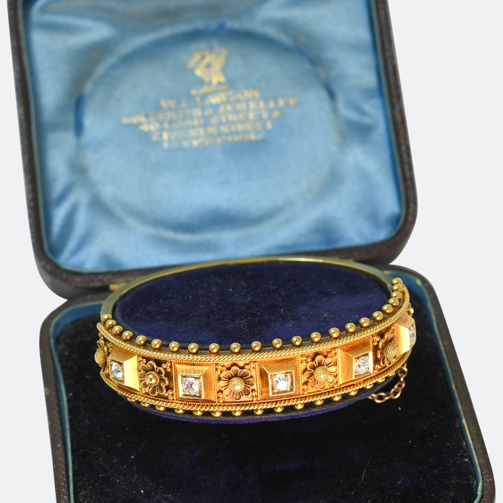 Etruscan Revival Diamond Flower Bangle