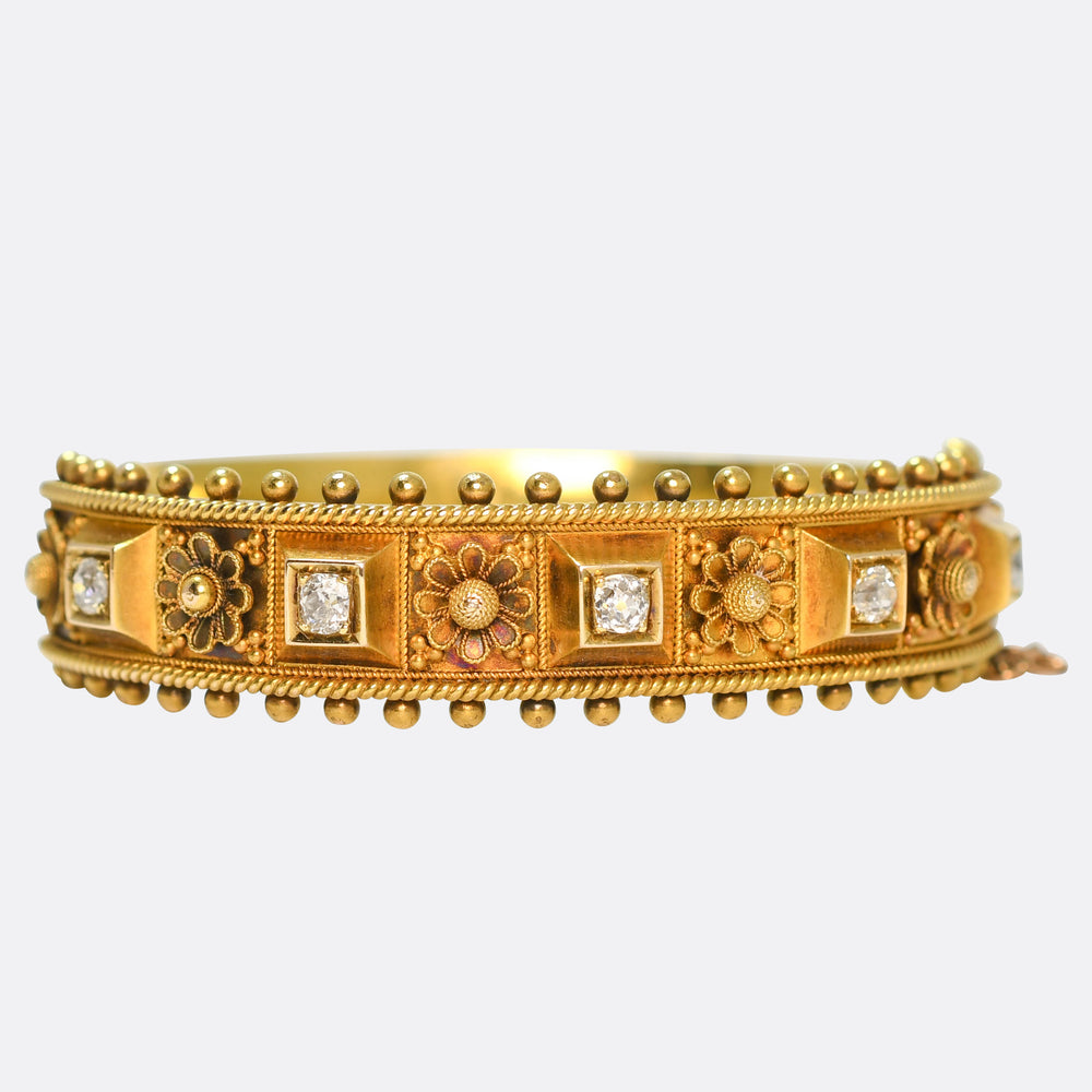 Etruscan Revival Diamond Flower Bangle
