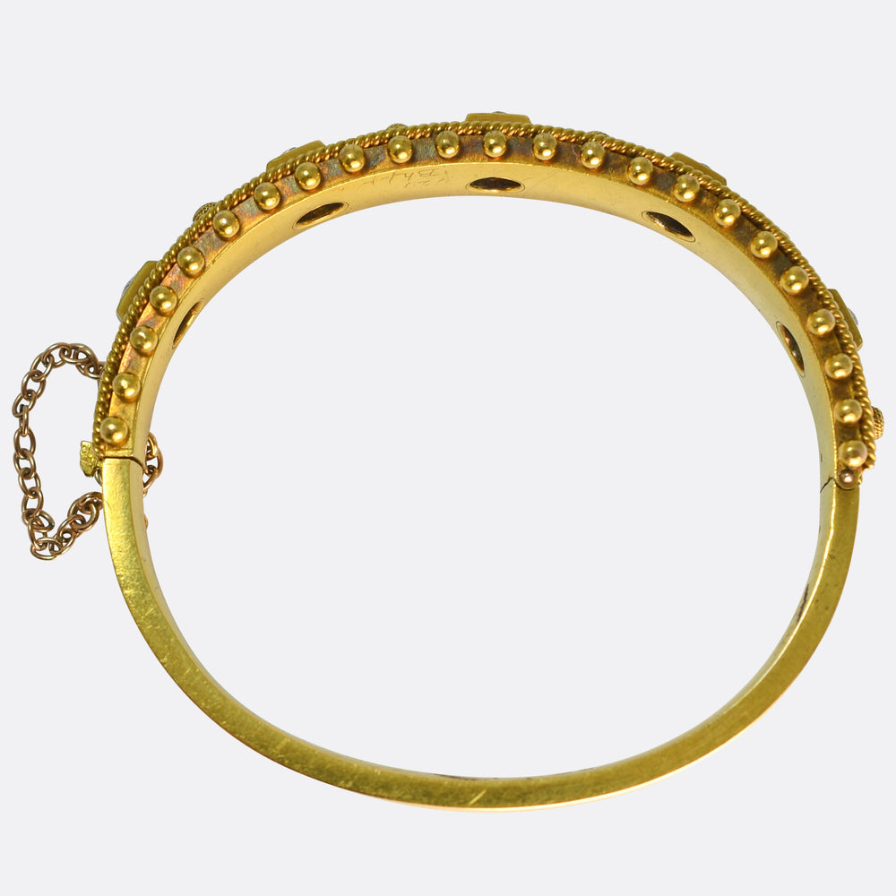 Etruscan Revival Diamond Flower Bangle