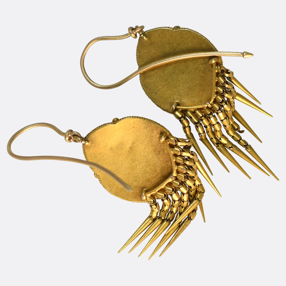 Etruscan Revival Diamond Star Tassel Earrings