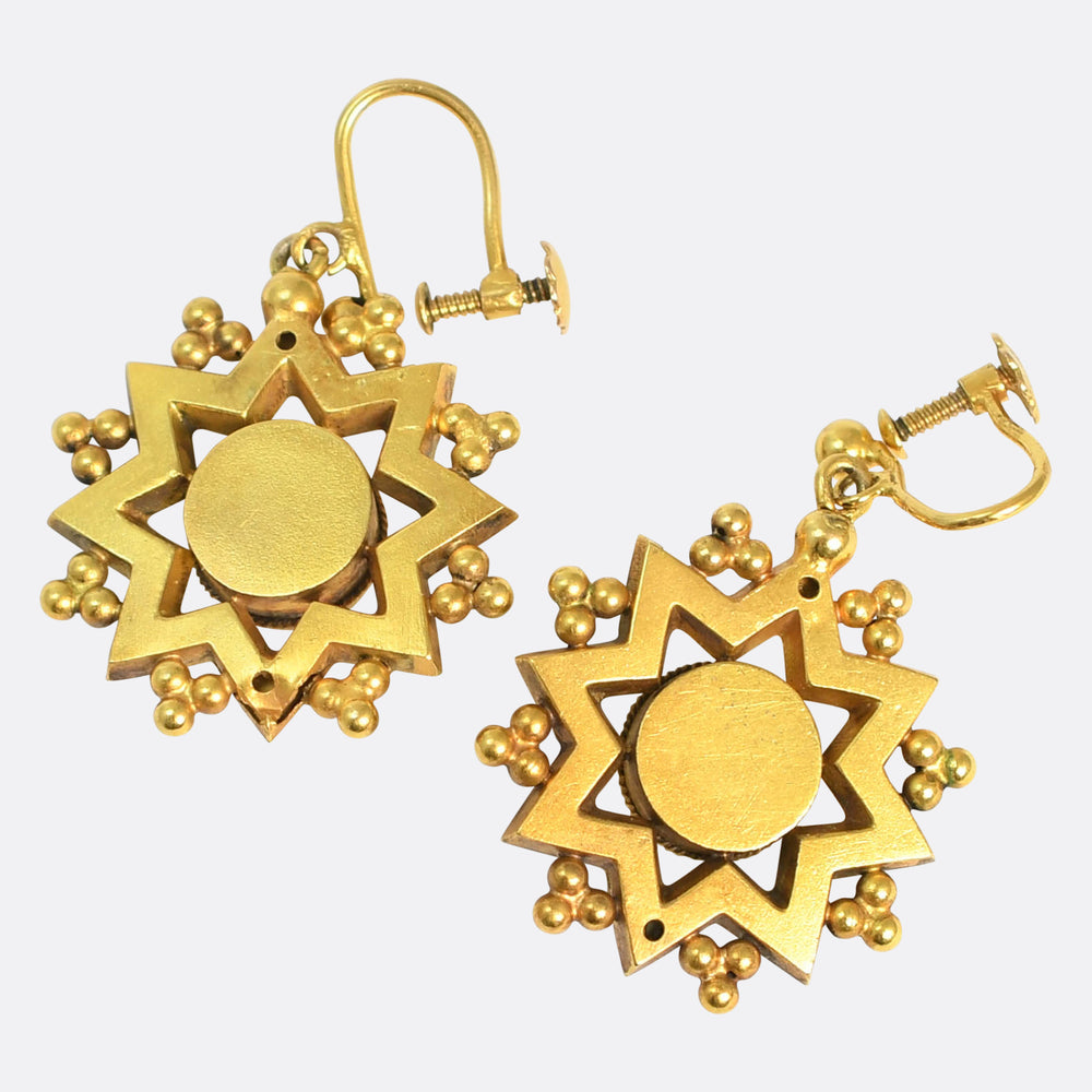 Etruscan Revival Pearl 15k Star Earrings