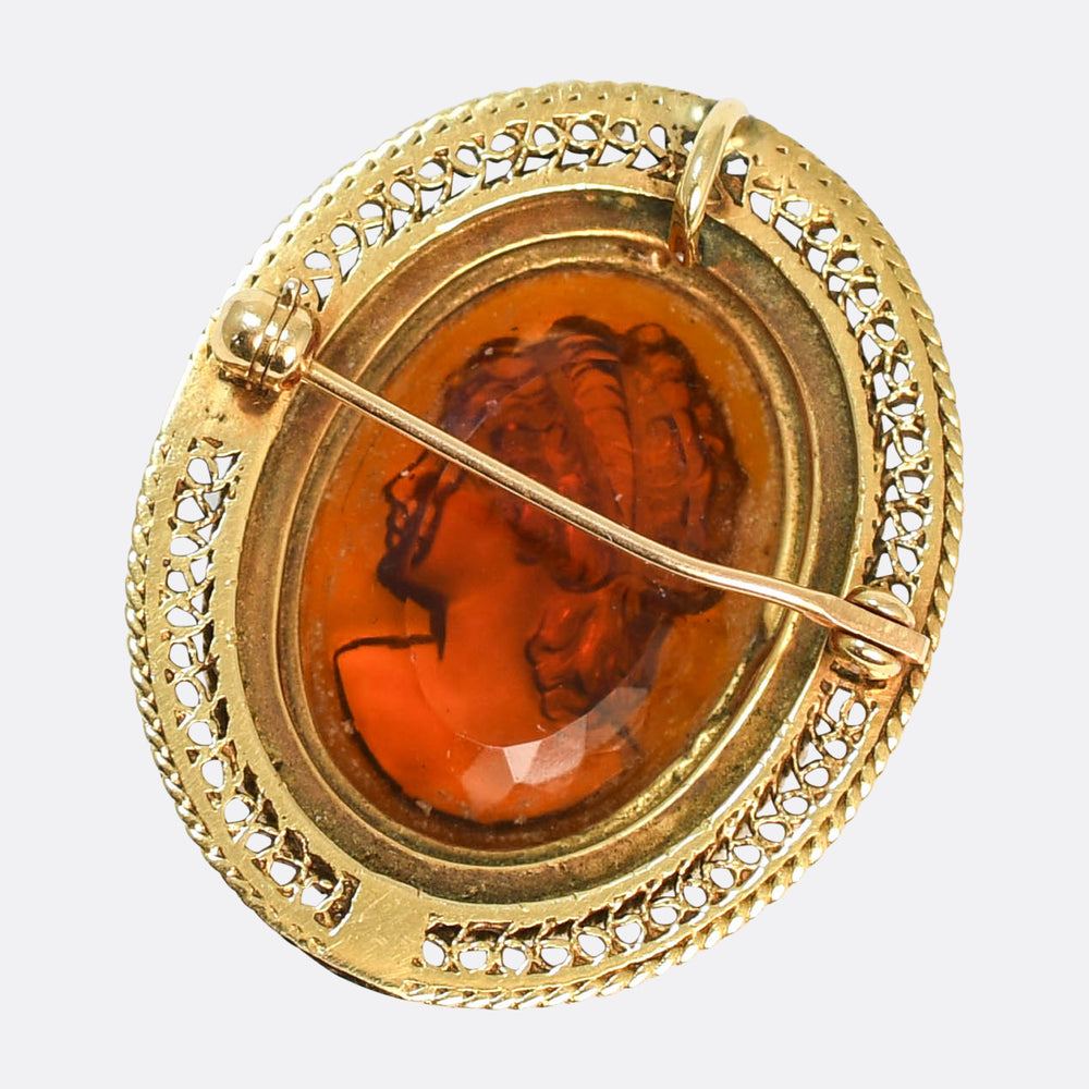 Etruscan Revival Tassie Intaglio & Pearl Brooch