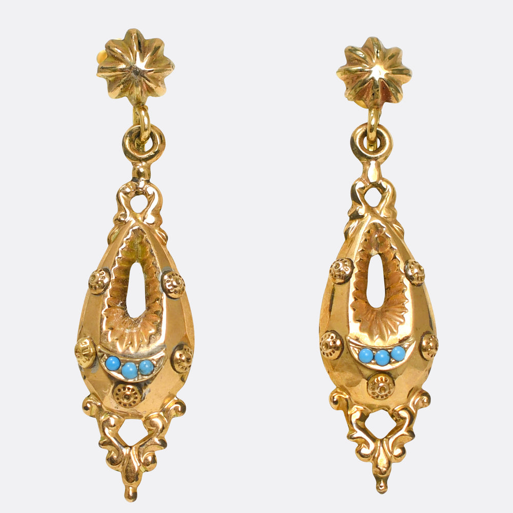 Etruscan Revival Turquoise Drop Earrings