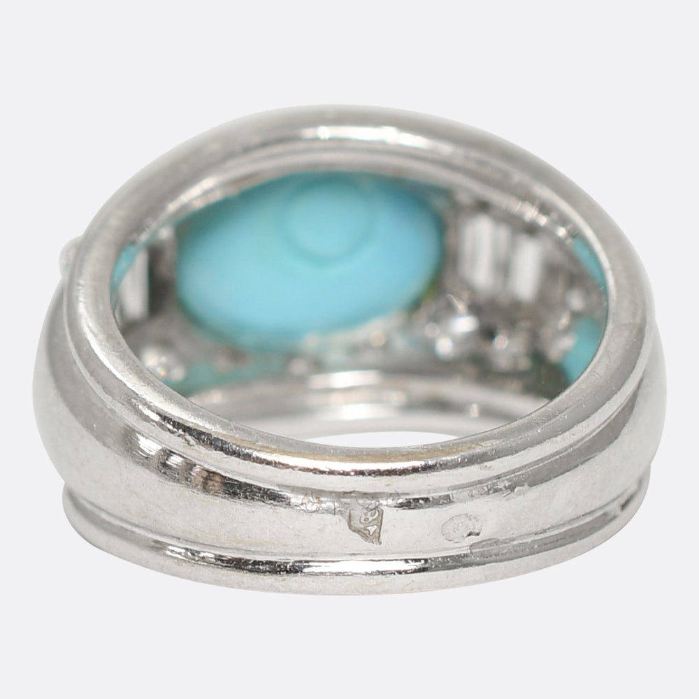 French Art Deco Turquoise & Diamond Bombé Ring