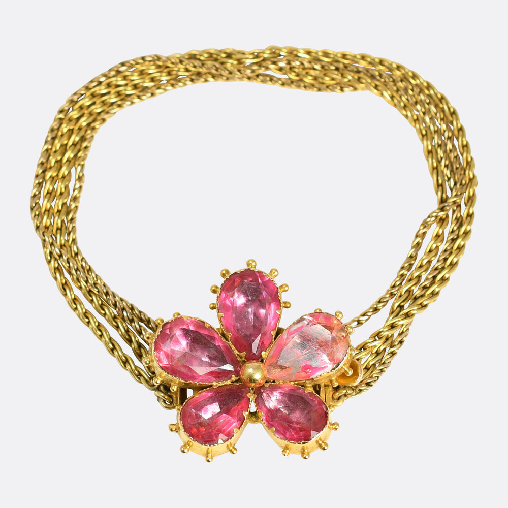 Georgian Boxed Pink Topaz Flower Chain Bracelet