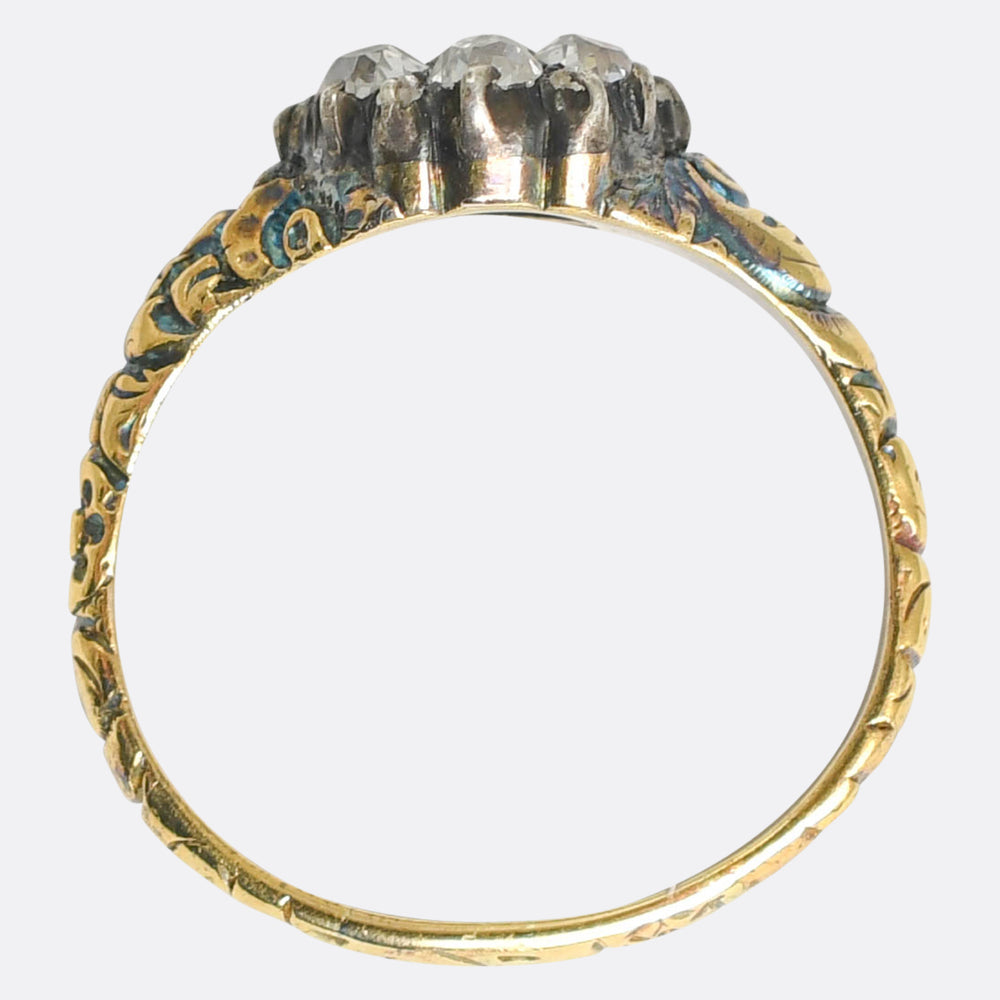 Georgian Burma Ruby & Diamond Enamel Cluster Ring