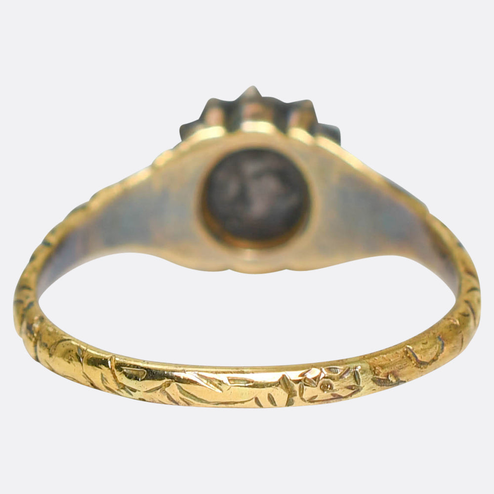 Georgian Burma Ruby & Diamond Enamel Cluster Ring