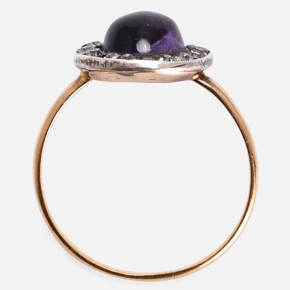 Georgian Cabochon Amethyst & Diamond Memorial Cluster Ring
