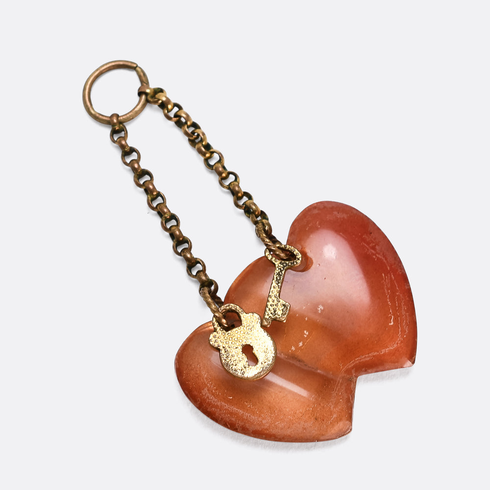 Georgian Carnelian Double Heart Charm Pendant