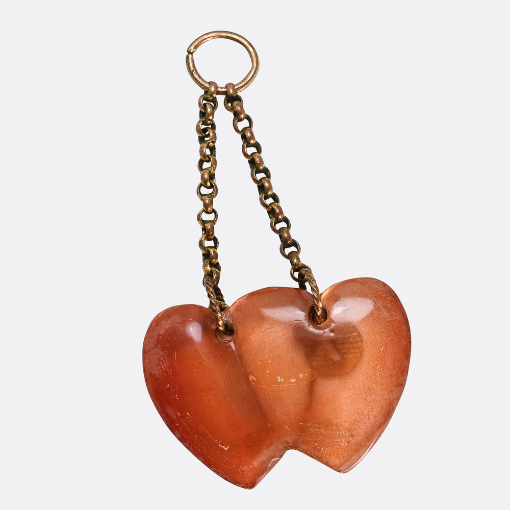 Georgian Carnelian Double Heart Charm Pendant