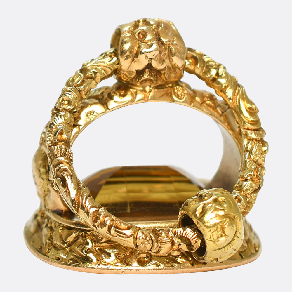 Georgian Citrine 15k Gold Seal Fob & Split Ring