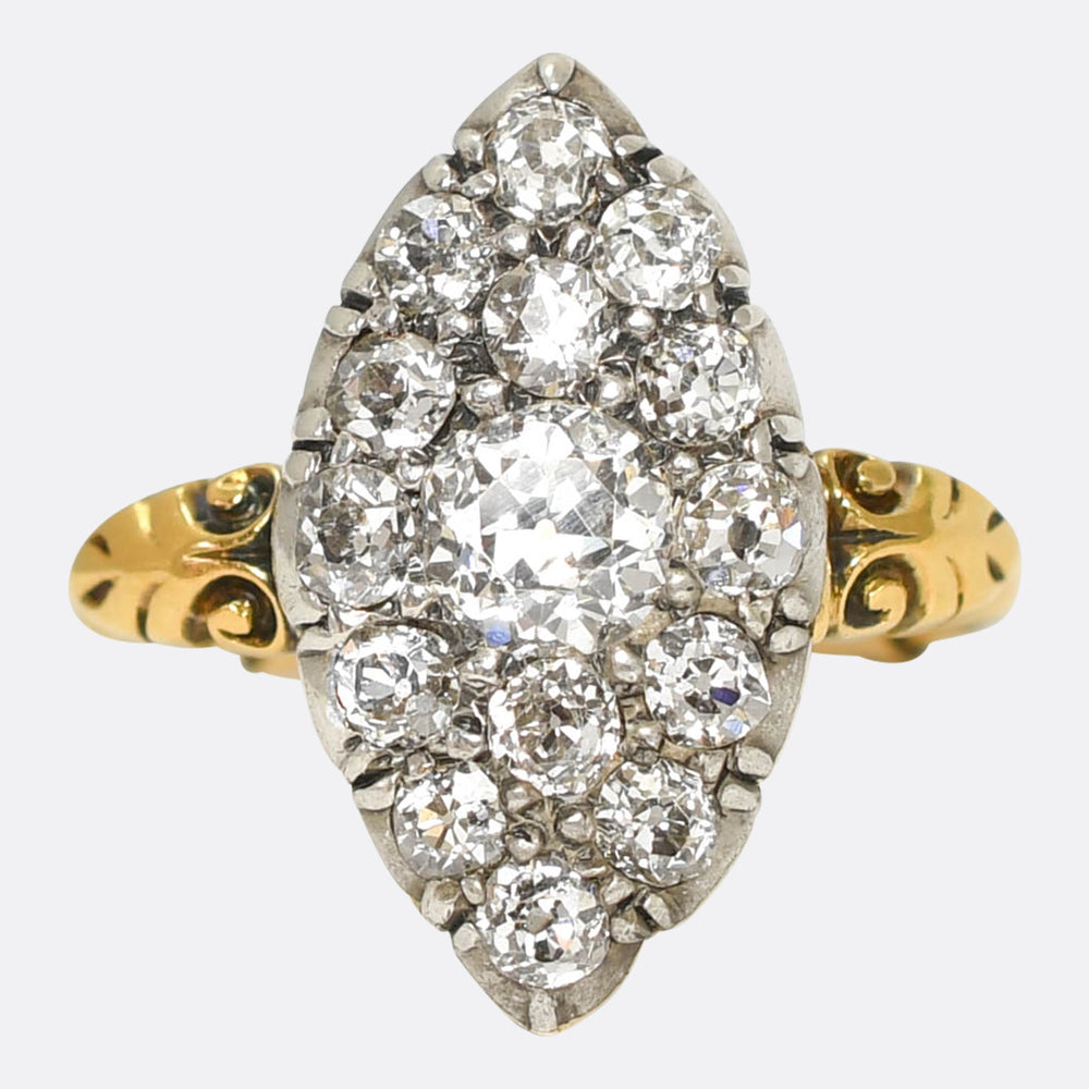 Georgian Diamond Cobblestone Navette Cluster Ring