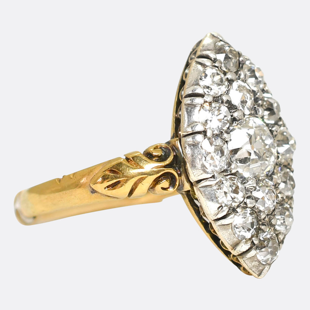 Georgian Diamond Cobblestone Navette Cluster Ring