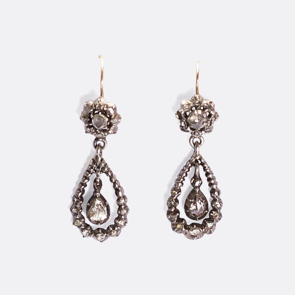 Georgian Diamond Teardrop Cluster Earrings