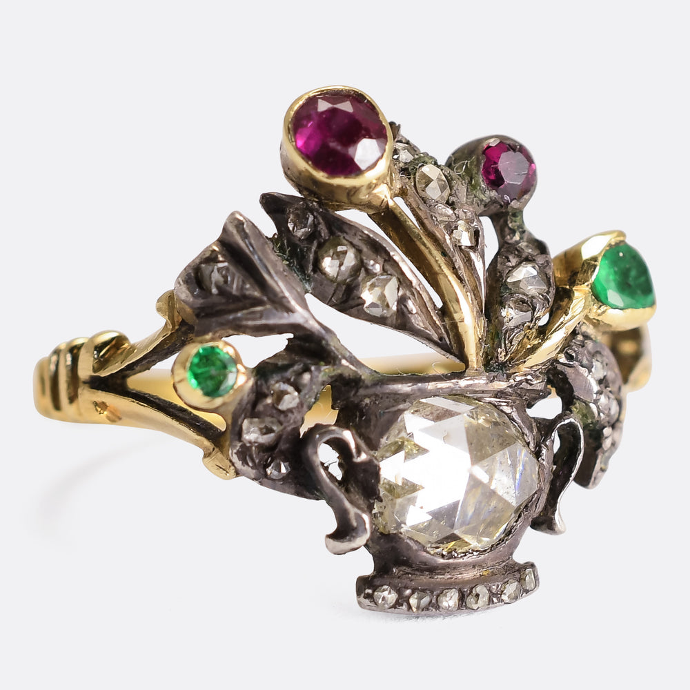 Georgian Diamond, Ruby & Emerald Giardinetti Ring