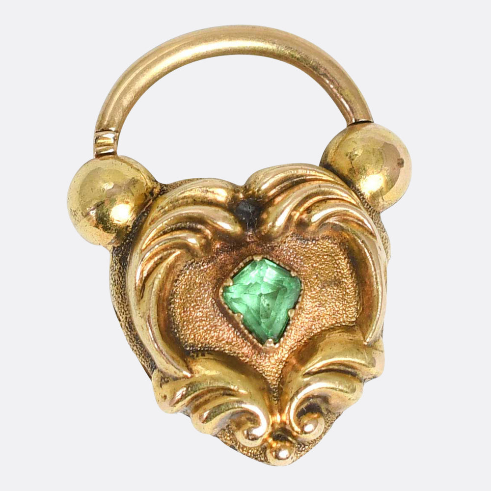 Georgian Emerald 15k Gold Padlock Locket