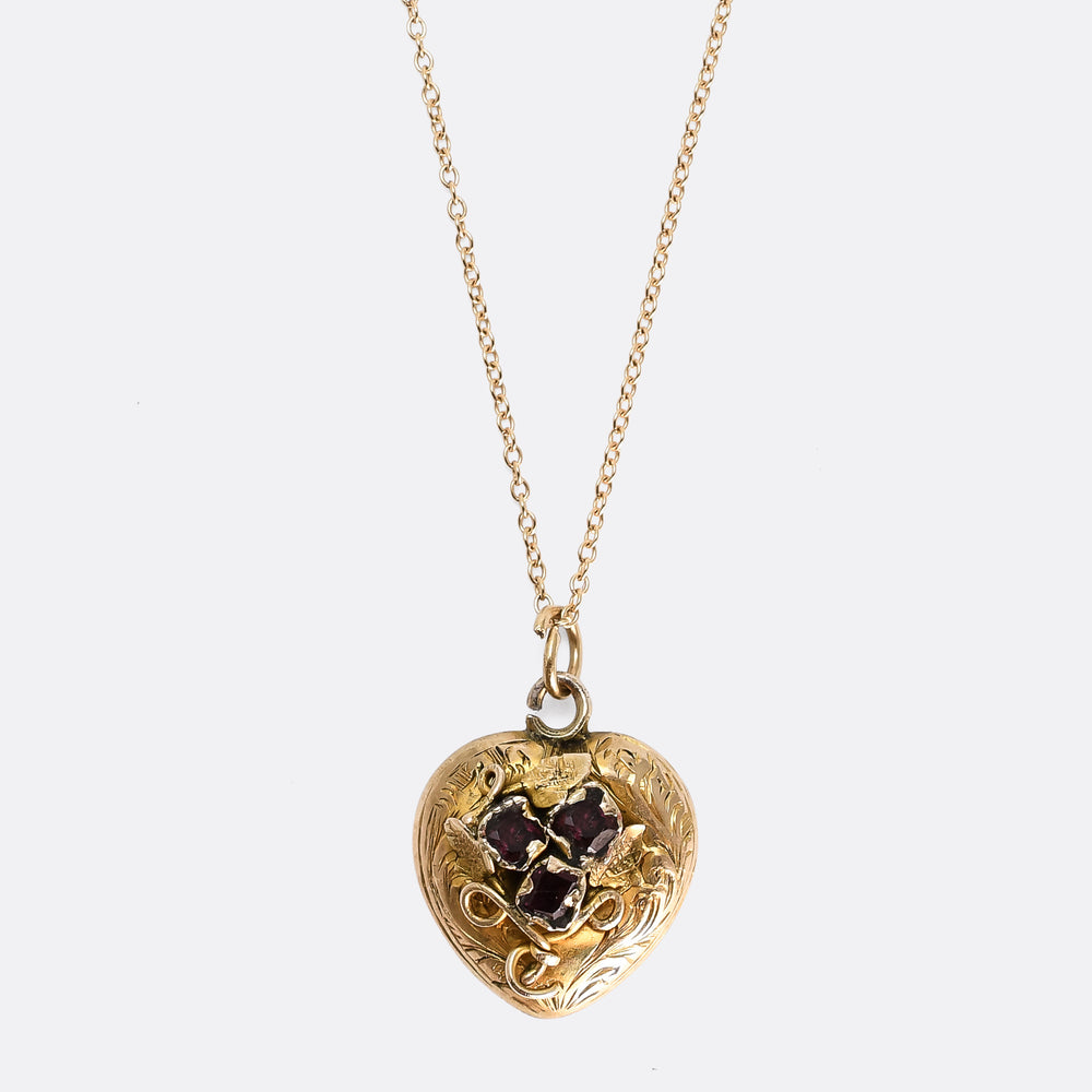 Georgian Flat Cut Garnet Heart Locket