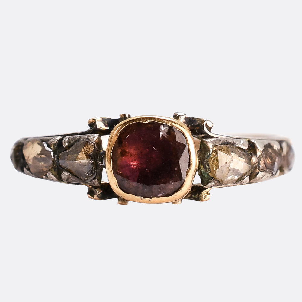 Georgian Flat Cut Garnet & Diamond Ring