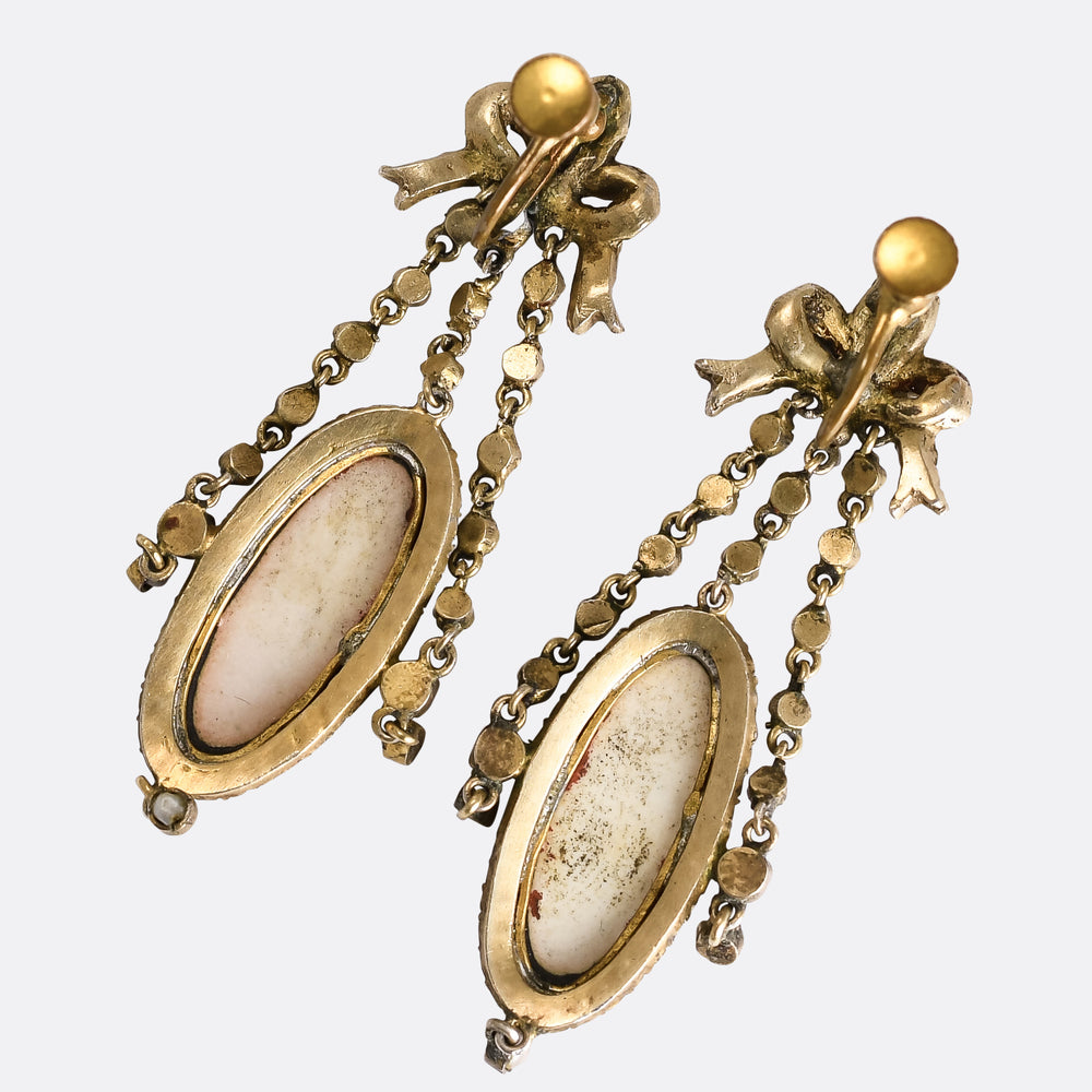 Georgian French Enamel & Paste Portrait Miniature Earrings