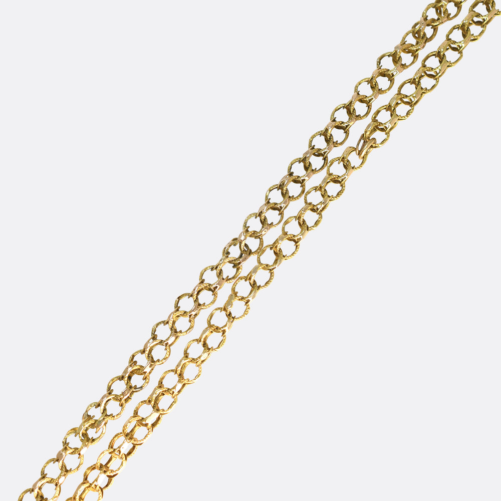 Georgian Gold Long Chain with Turquoise Clasp