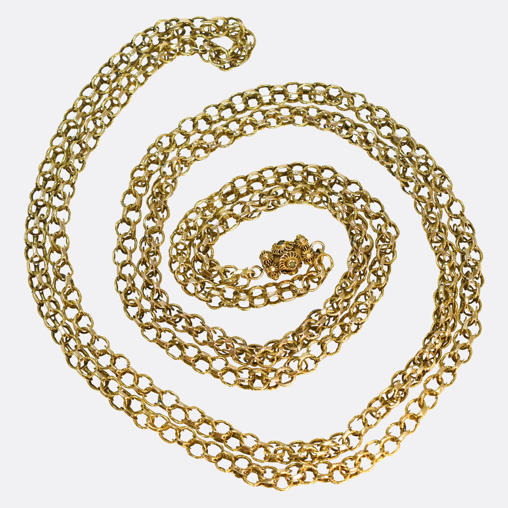 Georgian Gold Long Chain with Turquoise Clasp