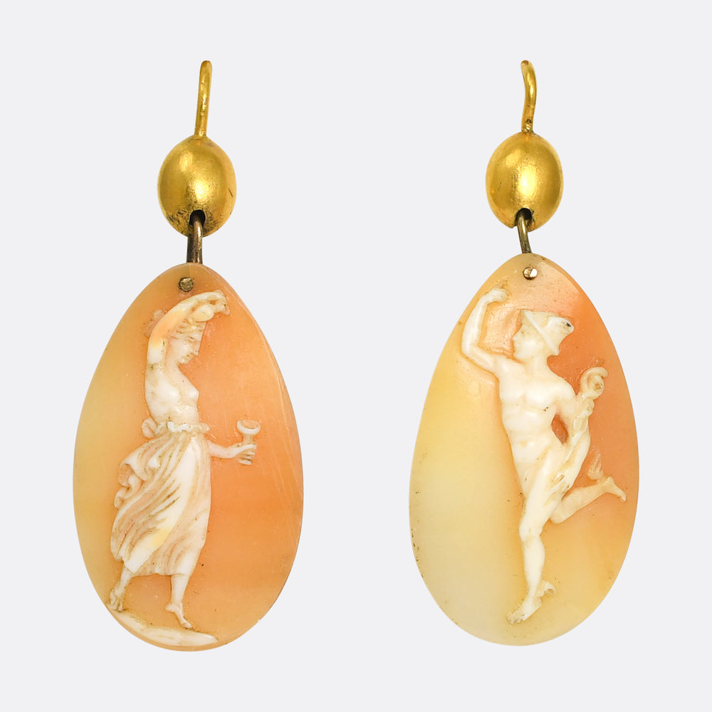 Georgian Hebe & Hermes Shell Cameo Earrings