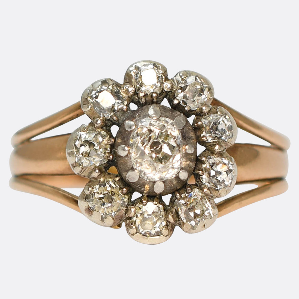Georgian Old Cut Diamond Flower Cluster Ring