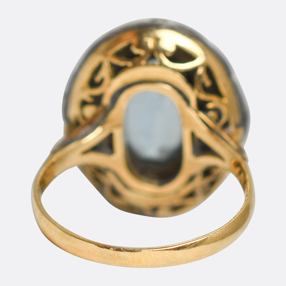 Georgian Oversized Aquamarine & Diamond Cluster Ring