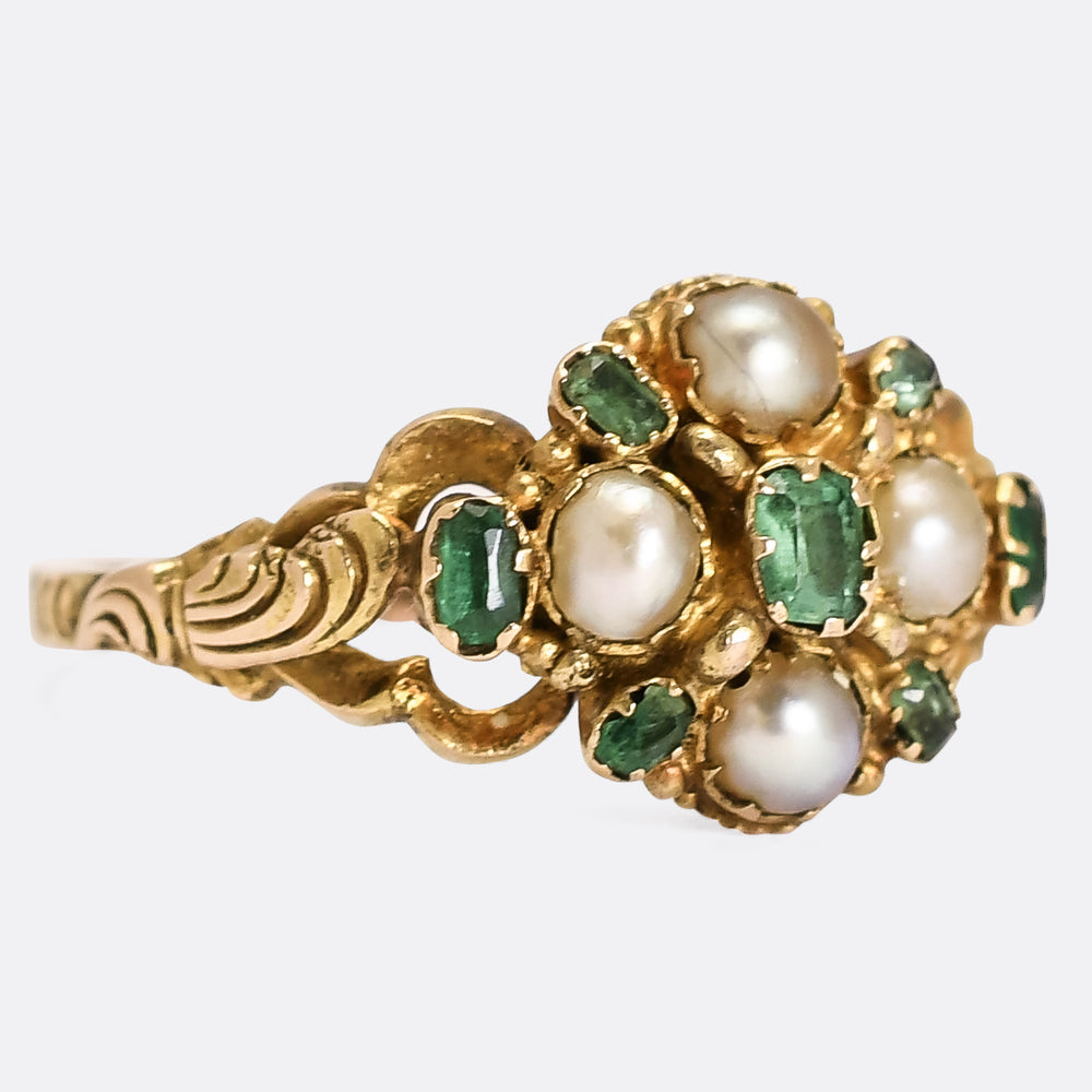 Georgian Pearl & Emerald Locket Cluster Ring