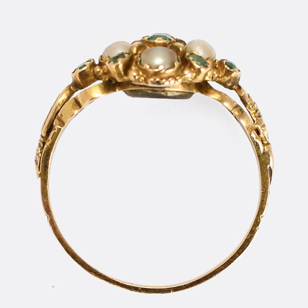 Georgian Pearl & Emerald Locket Cluster Ring