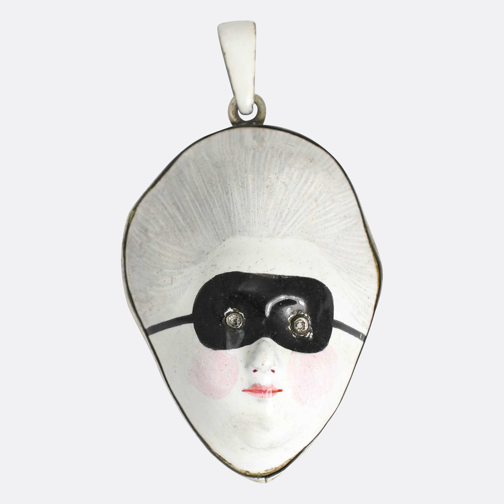 Georgian Porcelain & Silver Masquerade Patch Box Pendant