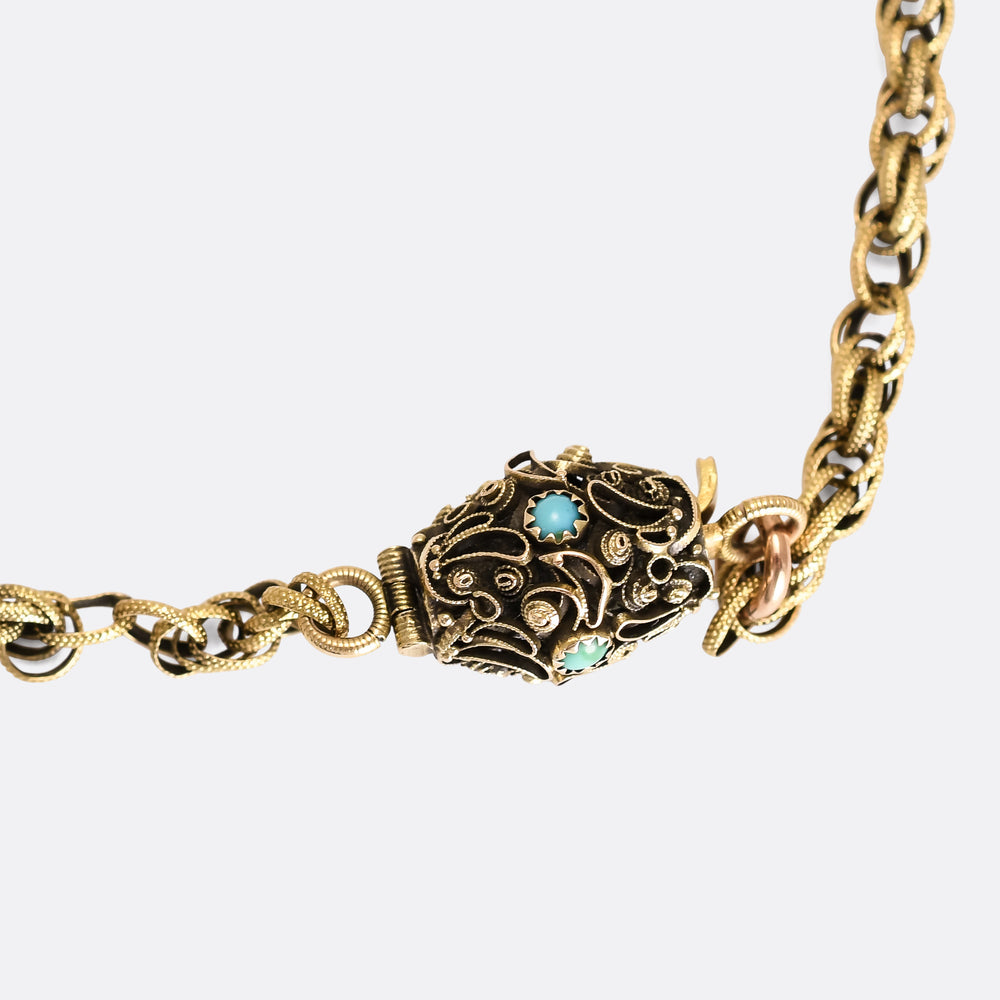 Georgian Regency 15k Gold Turquoise Long Guard Chain
