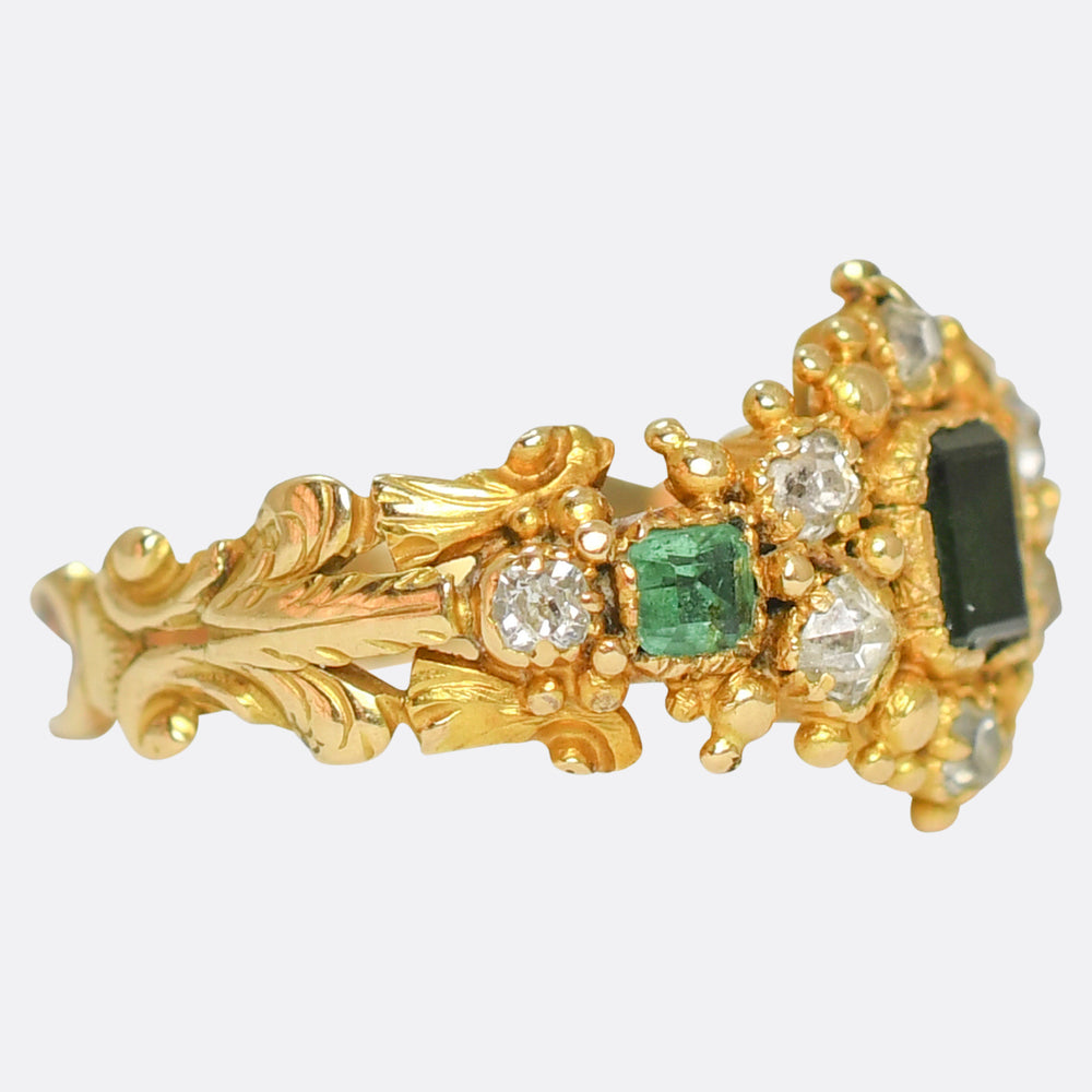 Georgian Regency Tourmaline, Emerald & Diamond Cluster Ring