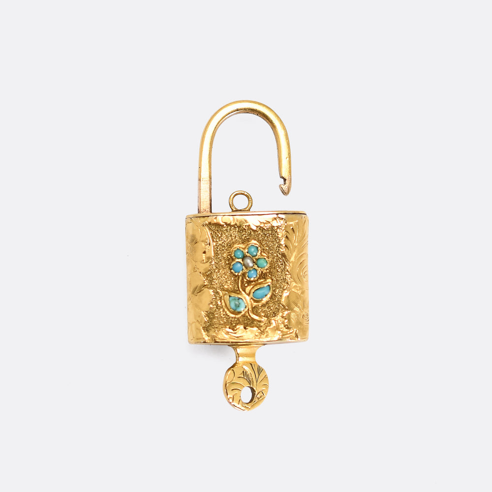 Georgian Turquoise Padlock & Key Charm