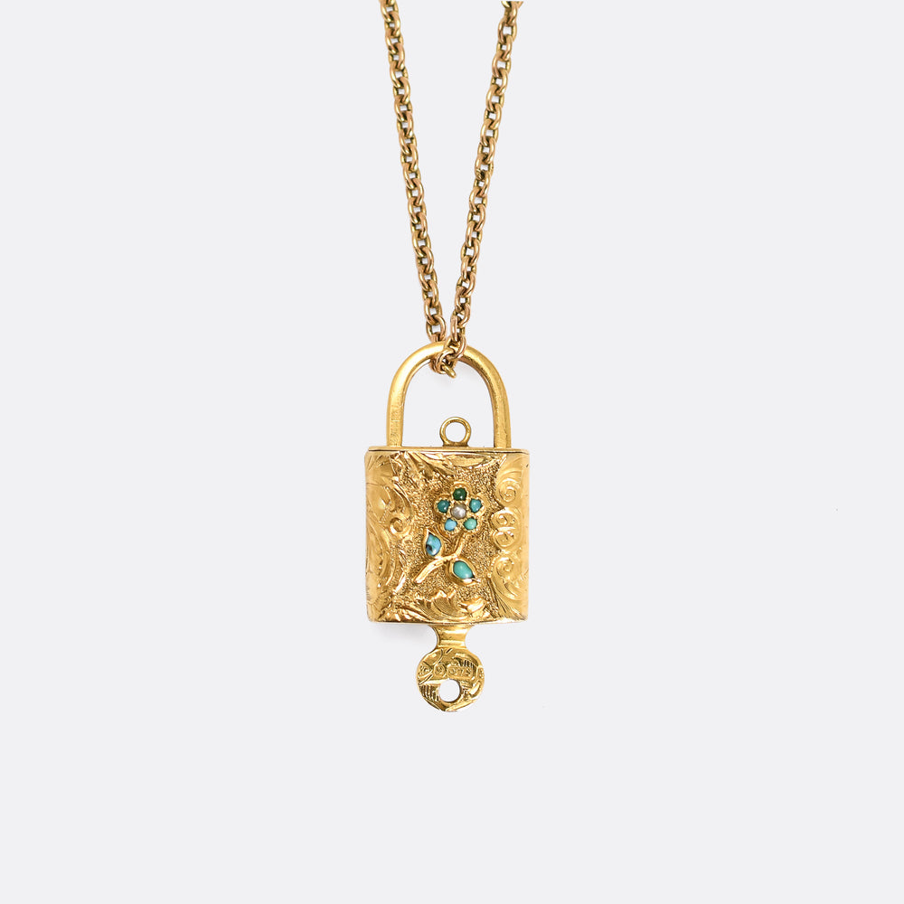 Georgian Turquoise Padlock & Key Charm