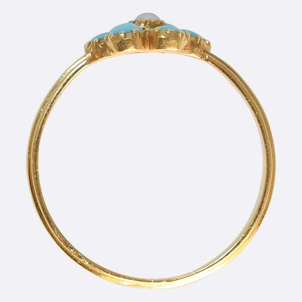 Georgian Turquoise & Pearl Forget-Me-Not Ring