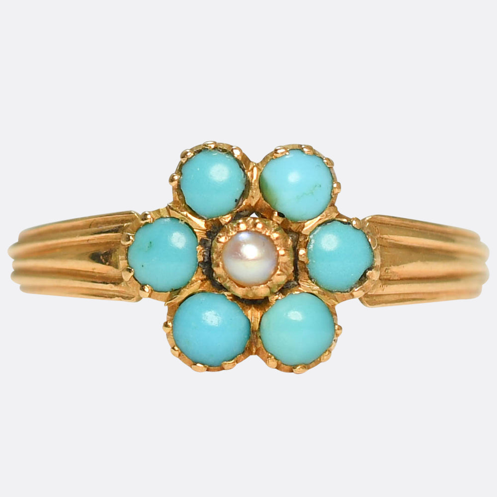 Georgian Turquoise & Pearl Forget-Me-Not Ring