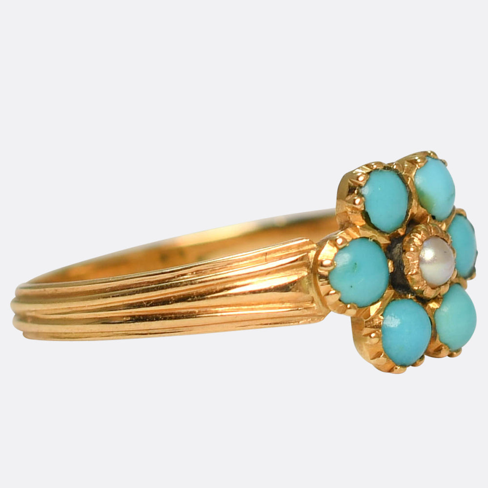 Georgian Turquoise & Pearl Forget-Me-Not Ring