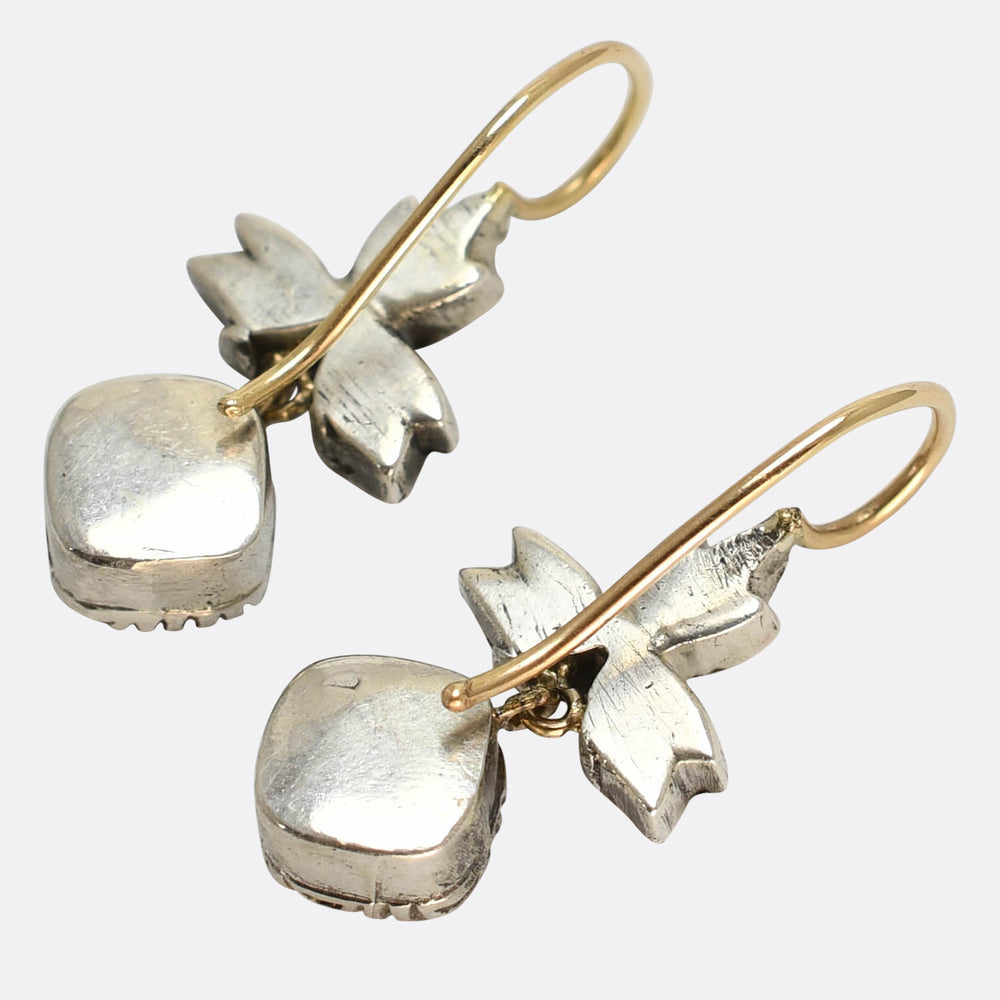 Georgian White Paste Trefoil Drop Earrings