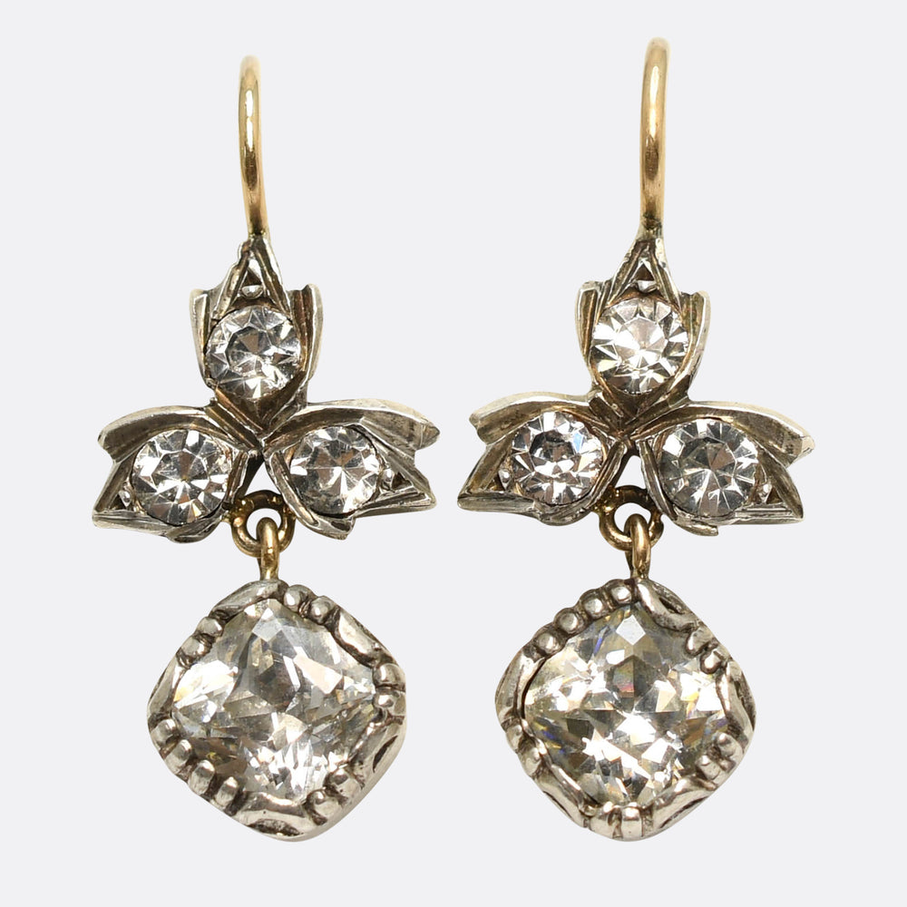 Georgian White Paste Trefoil Drop Earrings
