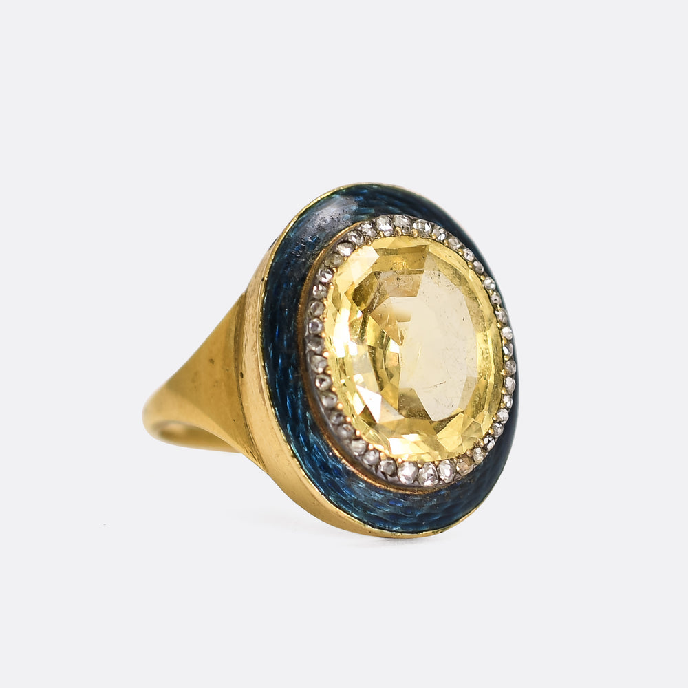 Georgian Yellow Sapphire & Diamond Enamel Ring
