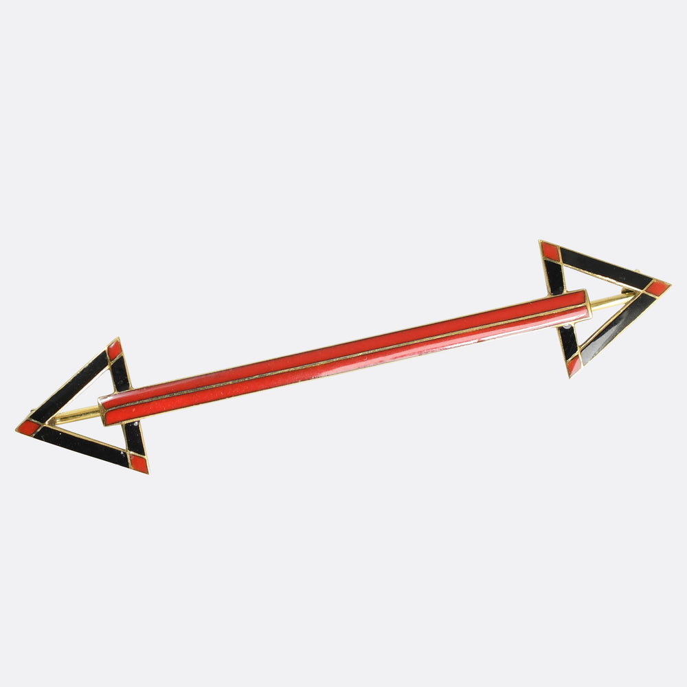 High Art Deco French Enamel Double Arrow Brooch