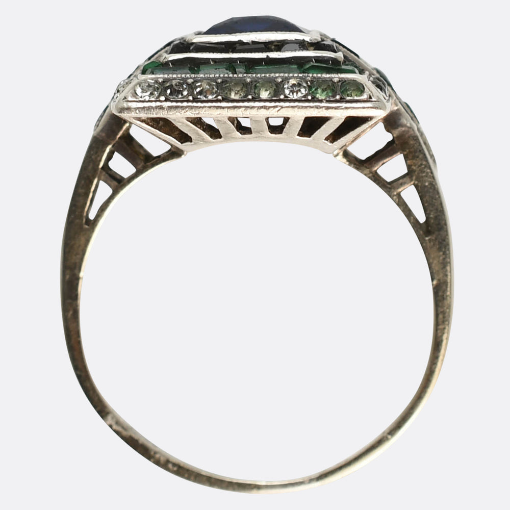 High Art Deco Paste Gemstone Cluster Ring