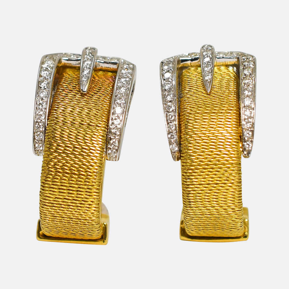 High Quality Vintage Diamond 18k Gold Buckle Earrings