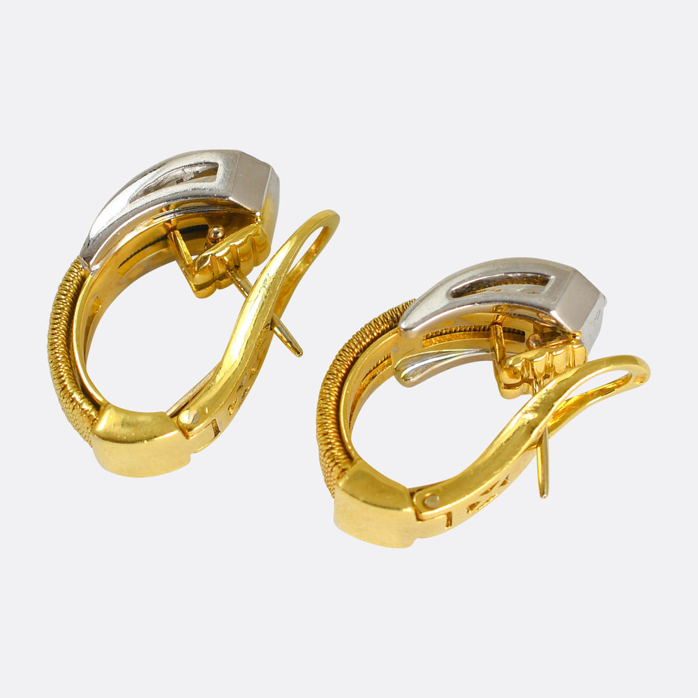 High Quality Vintage Diamond 18k Gold Buckle Earrings