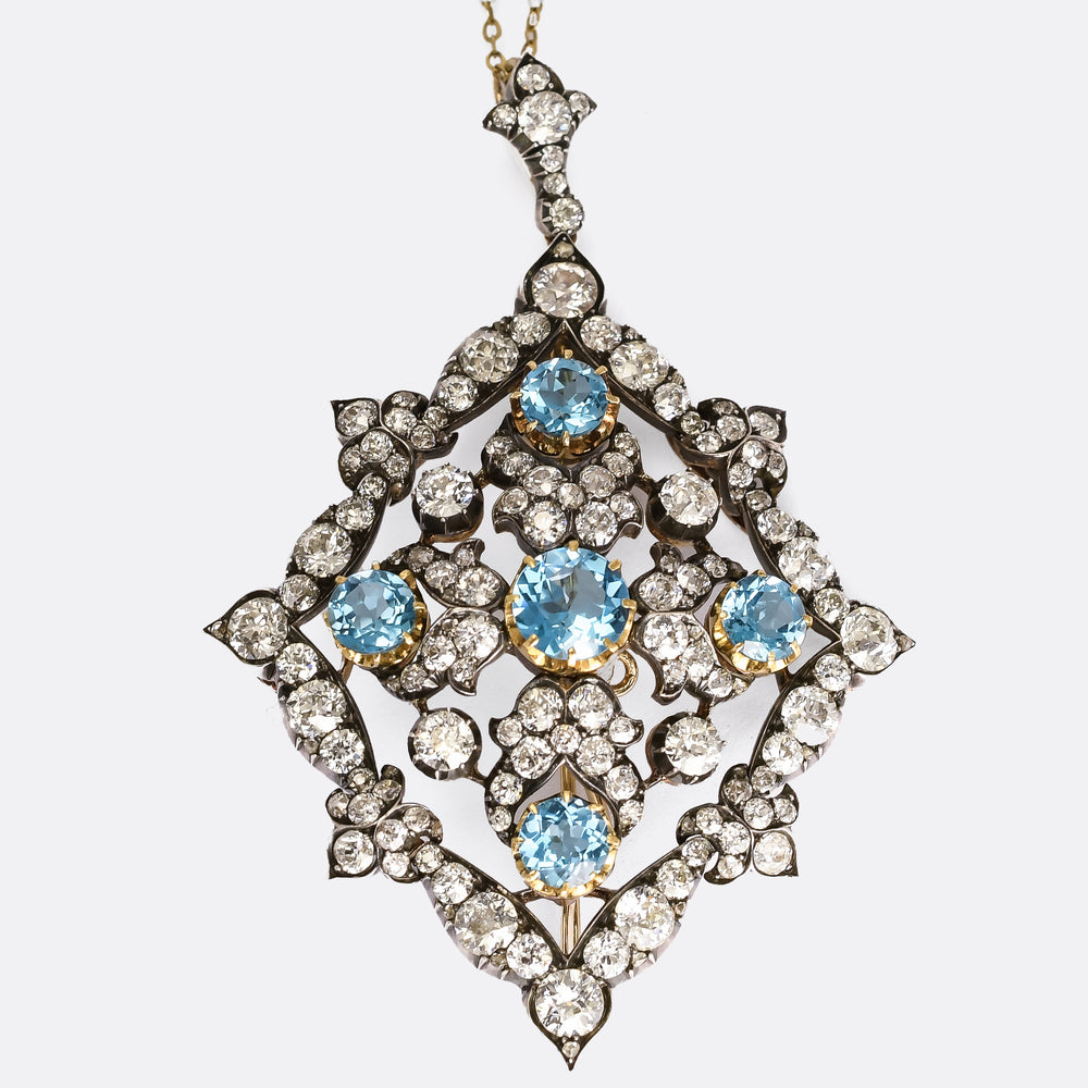 High Victorian Blue Topaz & Diamond Pendant